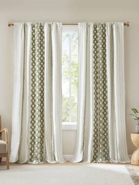 New! Ink + Ivy Chenille Striped Textured Green 50 x 84 One Curtain Panel